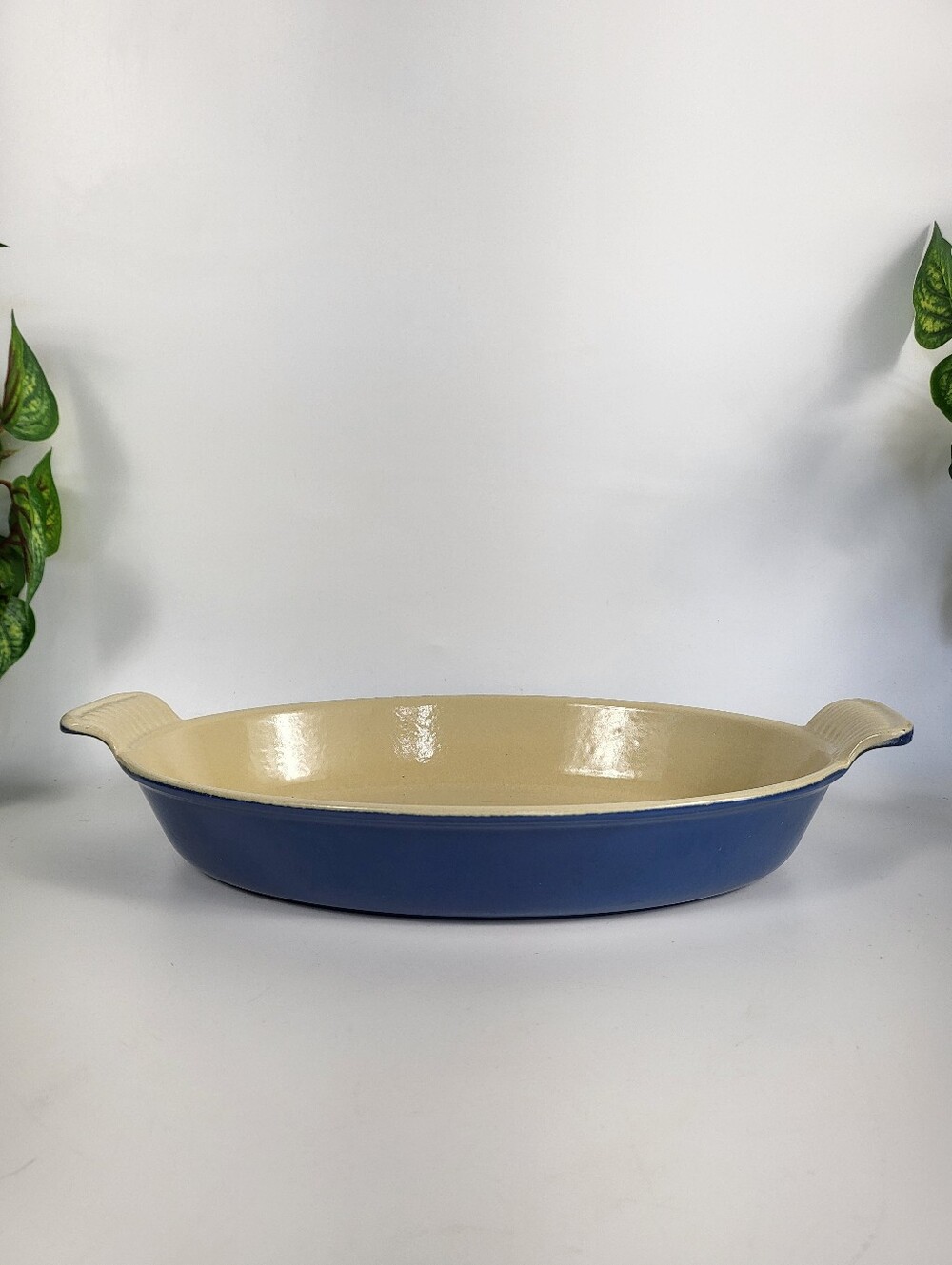 #28 Le Creuset Blue & Cream Cast Iron Casserole Au Gratin Baking Serving Dish